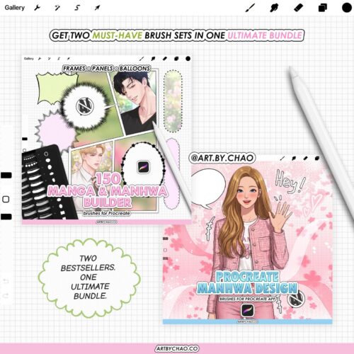 Procreate Webtoon Manhwa Layout Bundle: 250 Comic Frames, Speech Balloons, Sound FX, Panel Effects